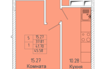 1-к квартира, улица Советская, дом 7,площадь 41,7, этаж 15